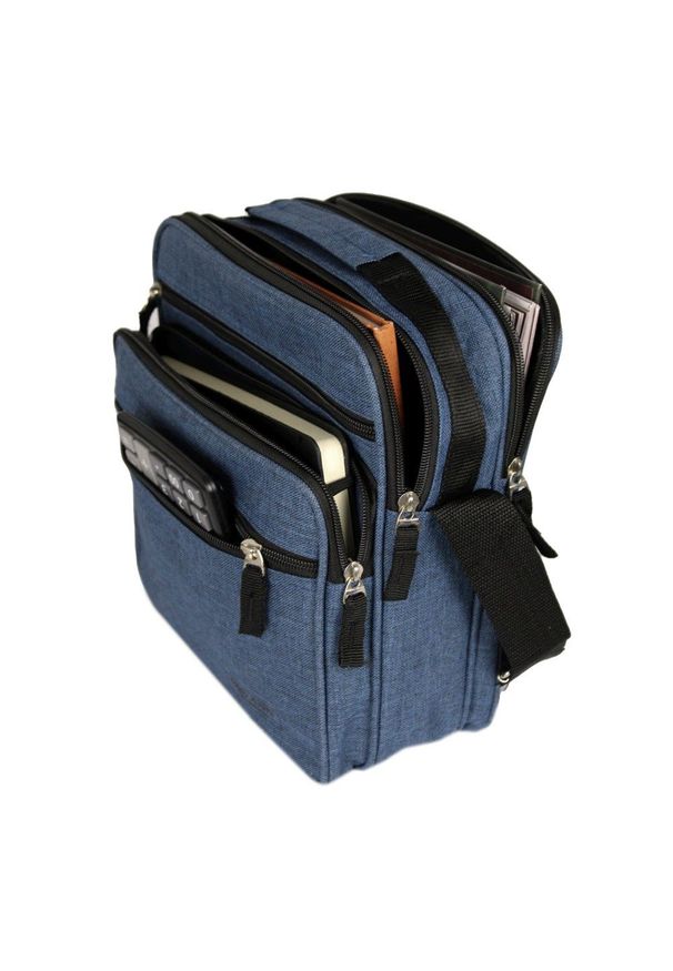 Torebka Granatowa z Regulowanym Paskiem, Męska Listonoszka, Zapinana na Zamek -Pako Jeans. Kolor: niebieski. Materiał: poliester