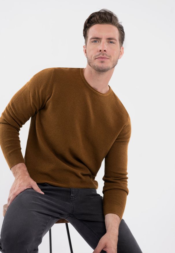 Volcano - Bawełniany sweter S-BRADY. Materiał: bawełna. Wzór: aplikacja. Styl: klasyczny