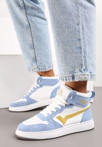 Renee - Biało-Niebieskie Sneakersy Esspina. Wysokość cholewki: za kostkę. Kolor: biały. Szerokość cholewki: normalna. Wzór: aplikacja, gładki #5