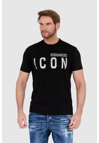 DSQUARED2 Czarny t-shirt męski ze srebrnym błyszczącym logo icon. Kolor: czarny