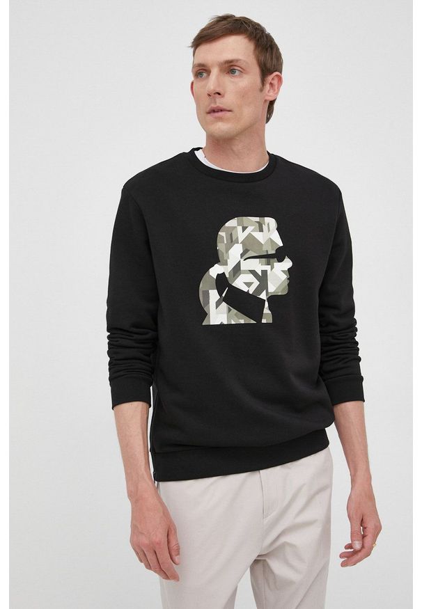 Karl Lagerfeld bluza męska kolor czarny z nadrukiem. Kolor: czarny. Materiał: materiał. Wzór: nadruk