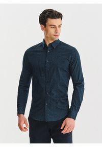 Pako Lorente - PAKO LORENTE – Granatowa koszula we wzór geometryczny. Kolor: niebieski. Materiał: elastan, bawełna. Długość rękawa: długi rękaw. Długość: długie. Wzór: geometria #6