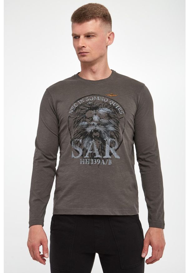 Aeronautica Militare - Longsleeve męski z nadrukiem AERONAUTICA MILITARE. Długość rękawa: długi rękaw. Wzór: nadruk