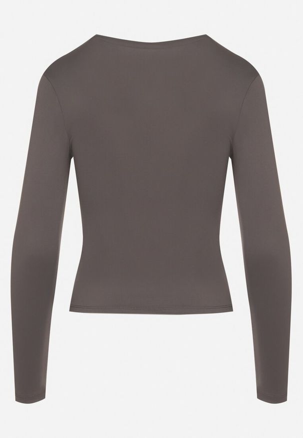 Born2be - Szara Bawełniana Bluzka Typu Longsleeve Lisfia. Okazja: na co dzień, na spotkanie biznesowe, do pracy. Kolor: szary. Materiał: bawełna. Długość rękawa: długi rękaw. Styl: biznesowy, elegancki, casual