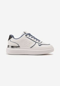 Born2be - Biało-Niebieskie Sneakersy na Niskiej Platformie z Brokatowymi i Metalicznymi Wstawkami Limexa. Kolor: biały. Obcas: na platformie #3