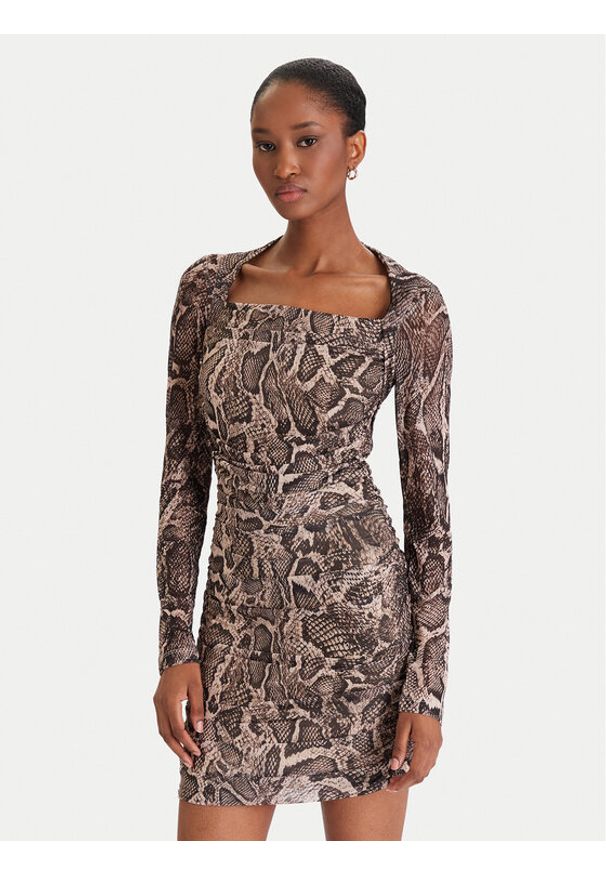 Guess Sukienka koktajlowa W5BK65 KCZC2 Beżowy Slim Fit. Kolor: beżowy. Materiał: syntetyk. Styl: wizytowy