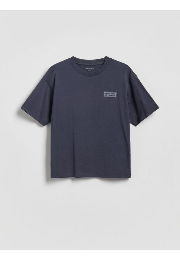 Reserved - Bawełniany t-shirt - granatowy. Kolor: niebieski. Materiał: bawełna