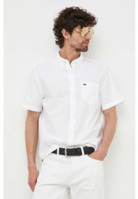 Lacoste koszula bawełniana męska kolor biały regular z kołnierzykiem button-down. Typ kołnierza: button down. Kolor: biały. Materiał: bawełna. Długość rękawa: krótki rękaw. Długość: krótkie #3