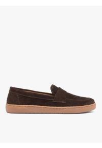 Ryłko - Brązowe mokasyny barefoot. Okazja: na co dzień. Nosek buta: okrągły. Kolor: brązowy. Materiał: skóra, welur. Styl: street, casual #1