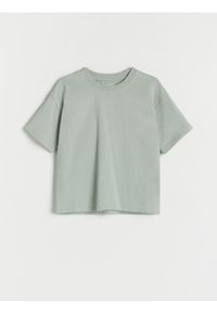 Reserved - Bawełniany t-shirt - oliwkowy. Kolor: oliwkowy. Materiał: bawełna
