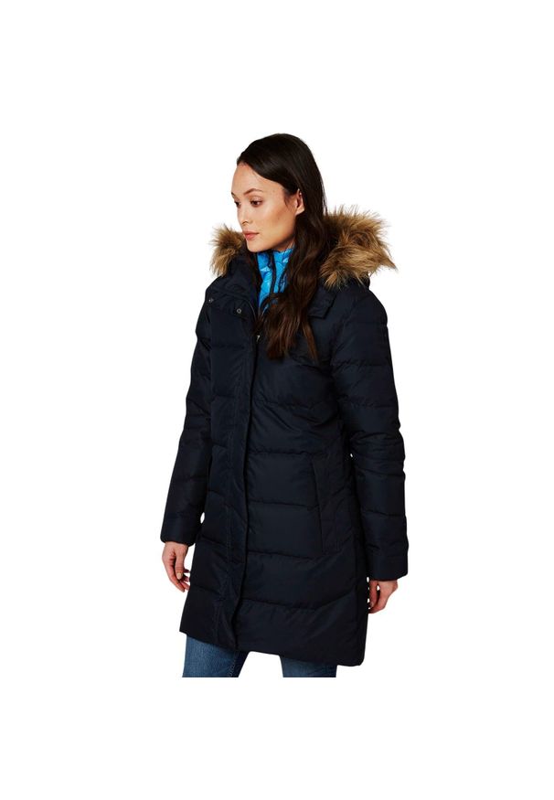 Płaszcz puchowy damski Helly Hansen Aden Down Parka. Kolor: czarny, niebieski, wielokolorowy. Materiał: puch. Sport: turystyka piesza