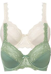 bonprix - Biustonosz na fiszbinach z delikatną koronką (2 szt.). Kolor: zielony. Materiał: koronka. Wzór: koronka, aplikacja #1