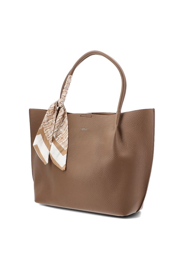 Torebka damska Rieker, ze skóry ekologicznej o prostej eleganckiej formie z ozdobną apaszką przy uchwycie wygodna do noszenia w dłoni i na ramieniu,. Kolor: brązowy. Materiał: skórzane. Styl: elegancki. Rodzaj torebki: na ramię