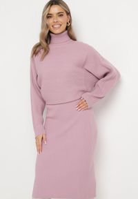 Born2be - Fioletowa Dzianinowa Spódnica Midi Tauki. Kolor: fioletowy. Materiał: dzianina. Sezon: jesień, zima #5