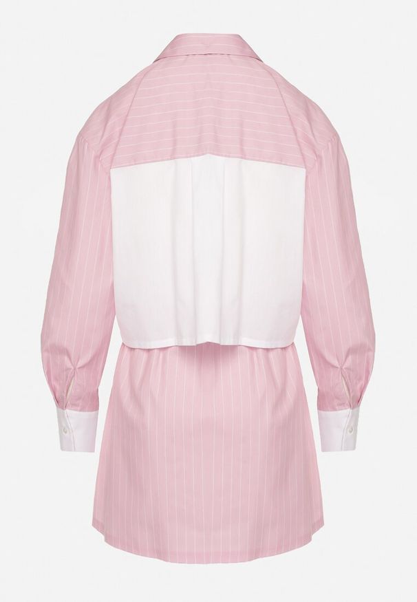 Born2be - Różowy Komplet Koszula Zapinana na Guziki Spódnica z Gumką w Pasie Tiamalinda. Kolor: różowy. Wzór: aplikacja