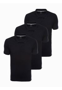 Ombre Clothing - Zestaw koszulek bawełnianych polo - czarne 3-pak Z28 V10 - L. Typ kołnierza: polo. Kolor: czarny. Materiał: bawełna. Wzór: haft