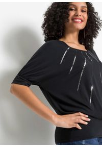 Shirt "nietoperz" bonprix czarny. Kolor: czarny. Materiał: materiał, elastan, wiskoza. Wzór: aplikacja #3