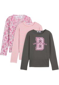 bonprix - Bluzka z długim rękawem z czystej bawełny organicznej (3 szt.). Kolor: różowy. Materiał: bawełna. Długość rękawa: długi rękaw. Długość: długie