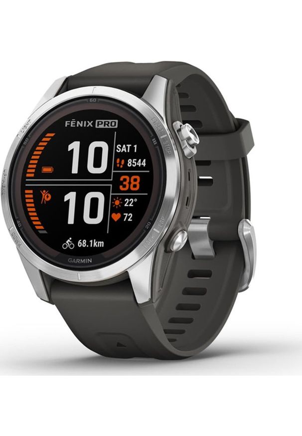 GARMIN - Zegarek sportowy Garmin Zegarek sportowy Garmin Fenix 7S Pro Solar Silver SS Grapphite. Styl: sportowy