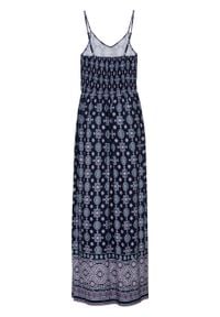 Długa sukienka wzorzysta na cienkich ramiączkach bonprix ciemnoniebieski wzorzysty. Kolor: niebieski. Długość rękawa: na ramiączkach. Długość: maxi #1