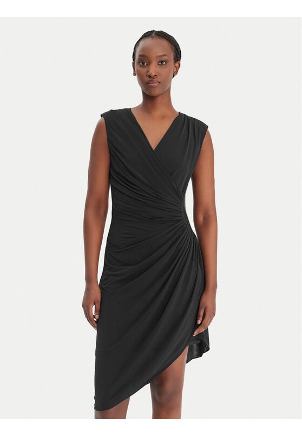 Karl Lagerfeld - KARL LAGERFELD Sukienka koktajlowa B1W13030 Czarny Slim Fit. Typ kołnierza: dekolt w karo. Kolor: czarny. Materiał: syntetyk. Styl: wizytowy