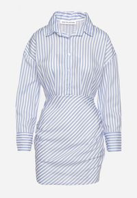 Born2be - Jasnoniebieska Koszulowa Sukienka w Paski o Dopasowanym Kroju Meveira. Okazja: na imprezę. Typ kołnierza: kołnierzyk klasyczny. Kolor: niebieski. Długość rękawa: długi rękaw. Wzór: paski. Typ sukienki: koszulowe. Styl: klasyczny #6