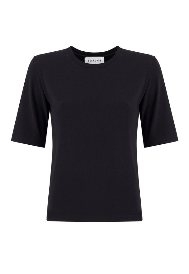 SELF LOVE - Czarny t-shirt HAGA. Kolor: czarny. Materiał: bawełna. Wzór: napisy, nadruk. Styl: elegancki