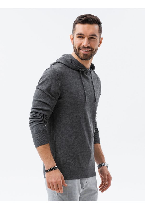 Ombre Clothing - Sweter męski z kapturem - szary melanż V1 E187 - XXL. Typ kołnierza: kaptur. Kolor: szary. Materiał: bawełna, nylon. Wzór: melanż