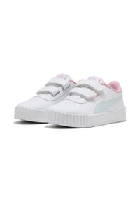 Puma - Dziecięce sneakersy Carina 3.0 PUMA White Sea Glass Blue. Okazja: na plażę, na uczelnię. Kolor: biały, niebieski, wielokolorowy. Sezon: lato. Sport: joga i pilates, tenis