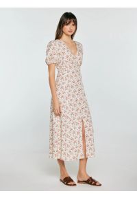 Big-Star - Sukienka damska midi z wiskozy w kwiatowy wzór perłowa Pala 103. Kolor: kremowy. Materiał: wiskoza. Wzór: kwiaty. Styl: elegancki. Długość: midi #7