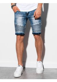 Ombre Clothing - Krótkie spodenki męskie jeansowe - niebieskie W056 - L. Kolor: niebieski. Materiał: jeans. Długość: krótkie #5