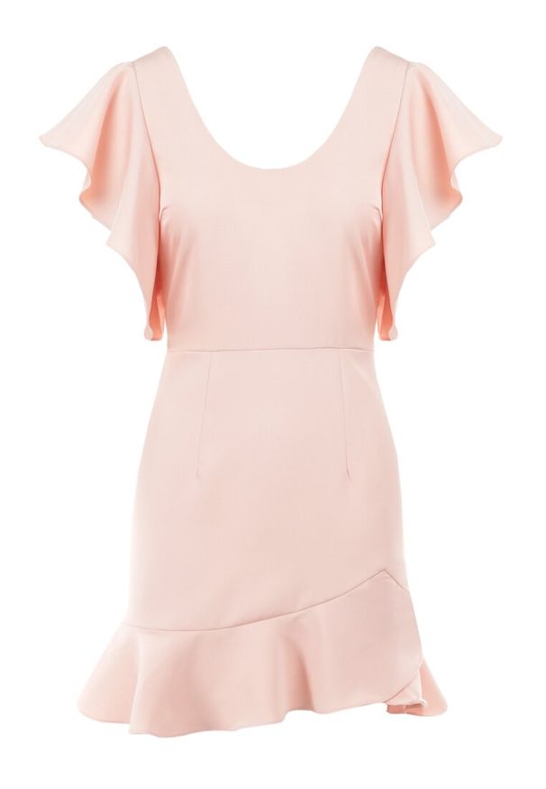 Born2be - Jasnoróżowa Sukienka Bessette. Typ kołnierza: kołnierz z falbankami. Kolor: różowy. Długość rękawa: krótki rękaw. Wzór: aplikacja. Typ sukienki: dopasowane. Styl: wizytowy. Długość: mini