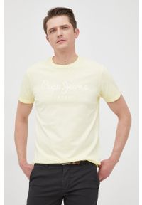 Pepe Jeans t-shirt bawełniany WEST SIR NEW N kolor żółty z nadrukiem. Kolor: żółty. Materiał: bawełna. Wzór: nadruk