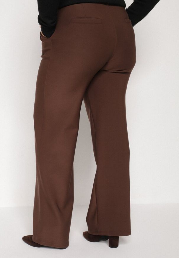 Born2be - Brązowe Spodnie z Bawełną o Szerokim Kroju z Wysokim Stanem Danniva. Okazja: na co dzień, na spotkanie biznesowe, do pracy. Stan: podwyższony. Kolekcja: plus size. Kolor: brązowy. Materiał: bawełna. Styl: casual, biznesowy, elegancki, klasyczny