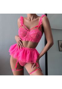 Intica - Komplet bielizny z falbanką i koronką dla kobiet Leontine. Kolor: czerwony. Materiał: koronka. Wzór: koronka #11