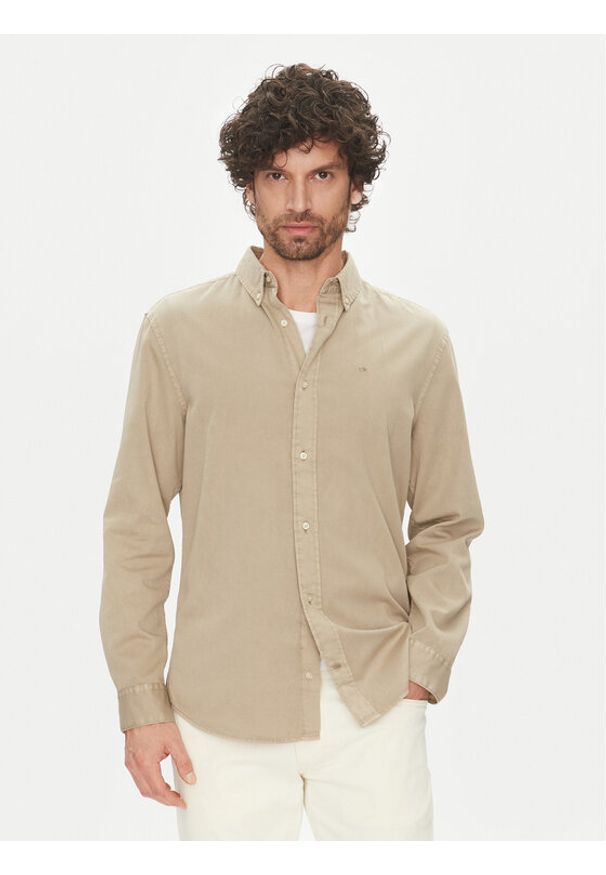 Calvin Klein Koszula K10K114200 Beżowy Comfort Fit. Kolor: beżowy. Materiał: bawełna