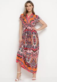 Born2be - Pomarańczowa Sukienka Maxi w Stylu Boho z Elastycznej Wiskozy Arnevia. Okazja: na co dzień. Kolor: pomarańczowy. Materiał: wiskoza. Typ sukienki: proste. Styl: boho. Długość: maxi #1