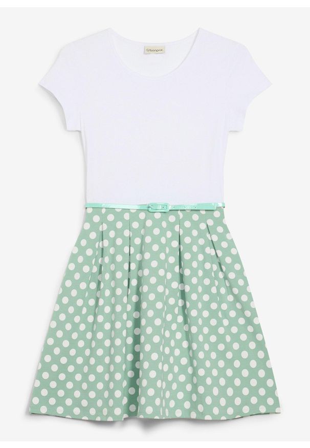 bonprix - Sukienka z dżerseju z bawełny organicznej. Kolor: zielony. Materiał: jersey, bawełna. Długość rękawa: krótki rękaw. Długość: midi