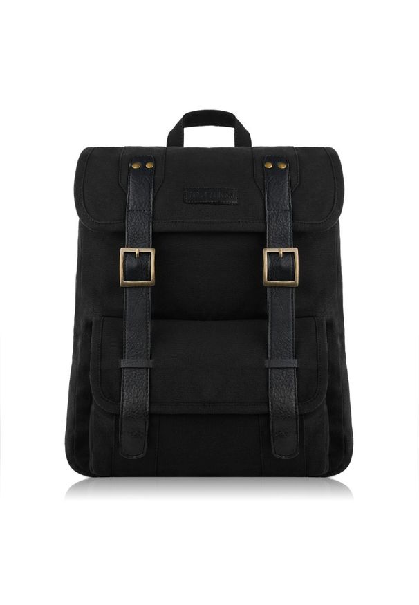 Plecak męski ze skóry wegańskiej PAOLO PERUZZI E-05-BL czarny. Kolor: czarny. Materiał: materiał. Wzór: paski