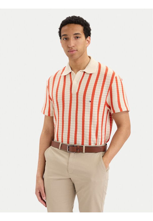 TOMMY HILFIGER - Tommy Hilfiger Polo MW0MW42770 Kremowy Regular Fit. Typ kołnierza: polo. Kolor: kremowy. Materiał: bawełna