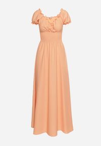 Born2be - Pomarańczowa Wiskozowa Sukienka z Gumką w Pasie i Trójkątnym Dekoltem Quneri. Okazja: na randkę, na imprezę, na spacer. Kolor: pomarańczowy. Materiał: wiskoza. Typ sukienki: sportowe. Styl: elegancki, sportowy #7