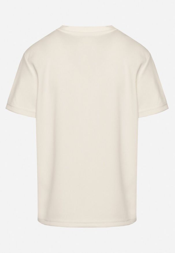 Born2be - Jasnobeżowy T-shirt o Klasycznym Kroju z Ozdobnym Haftem Galerrena. Okazja: na spotkanie biznesowe, do pracy, na co dzień. Kolor: beżowy. Materiał: jeans. Wzór: haft. Styl: klasyczny