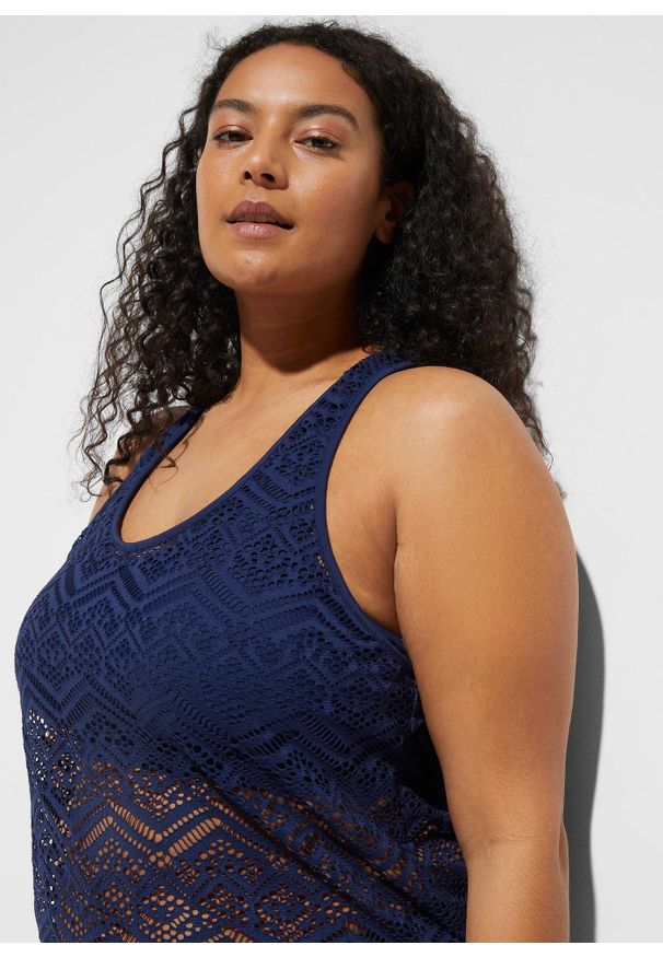 bonprix - Tankini z koronki (komplet 2-cz.). Kolor: niebieski. Materiał: materiał, koronka. Wzór: koronka