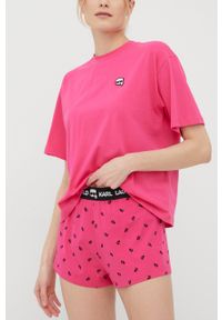 Karl Lagerfeld piżama 221W2115 damska kolor różowy. Kolor: różowy. Materiał: materiał, dzianina. Długość: krótkie. Wzór: aplikacja #2