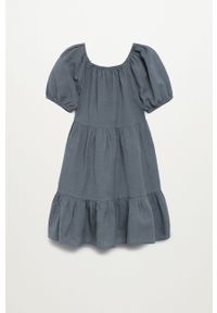 Mango Kids - Sukienka dziecięca Lucia 116-164 cm. Kolor: szary. Materiał: tkanina, len, materiał, bawełna. Długość rękawa: krótki rękaw. Wzór: gładki. Typ sukienki: oversize #1