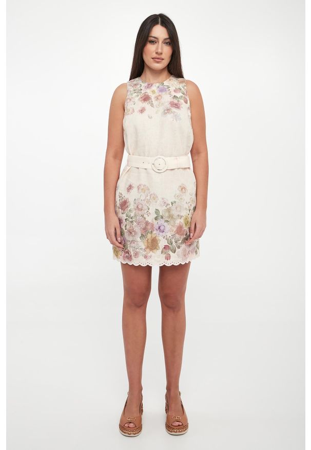 Twinset Milano - Sukienka lniana w kwiaty TWINSET. Materiał: len. Wzór: kwiaty