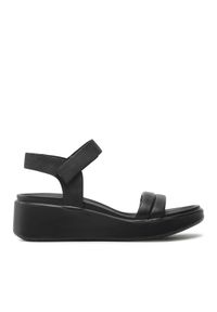 ecco - ECCO Sandały Flowt Wedge Lx W 27330351052 Czarny. Kolor: czarny. Materiał: skóra, nubuk