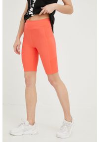 Only Play szorty treningowe damskie kolor pomarańczowy gładkie high waist. Stan: podwyższony. Kolor: pomarańczowy. Materiał: skóra, dzianina. Wzór: gładki