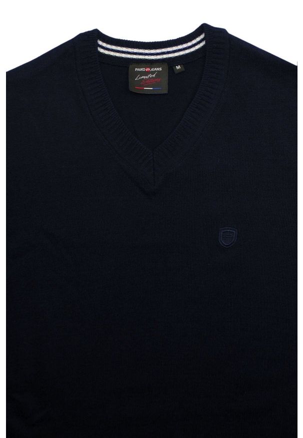 Wełniana Kamizelka - Pako Jeans - Granatowa. Okazja: na co dzień. Typ kołnierza: dekolt w kształcie V. Kolor: niebieski. Materiał: wełna, poliester. Sezon: zima, jesień. Styl: casual, elegancki, klasyczny