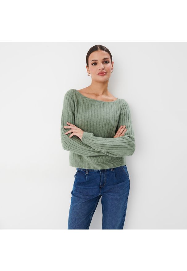 Mohito - Dzianinowy sweter - Zielony. Kolor: zielony. Materiał: dzianina